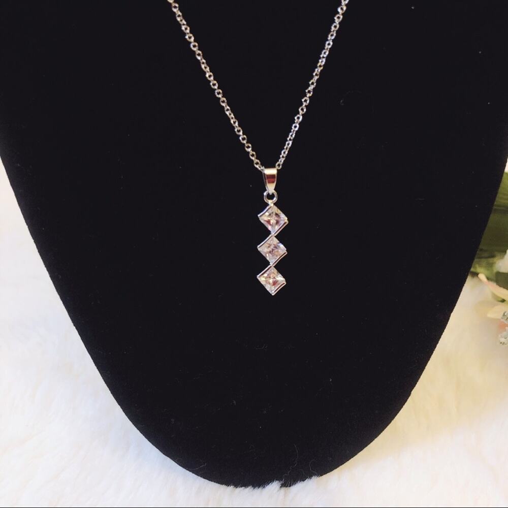 Sterling Silver Trio Crystal Necklace - Picture 2 of 8